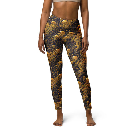 Yoga Leggings - Black and Gold Jellyfishes | Jelly Kvlt