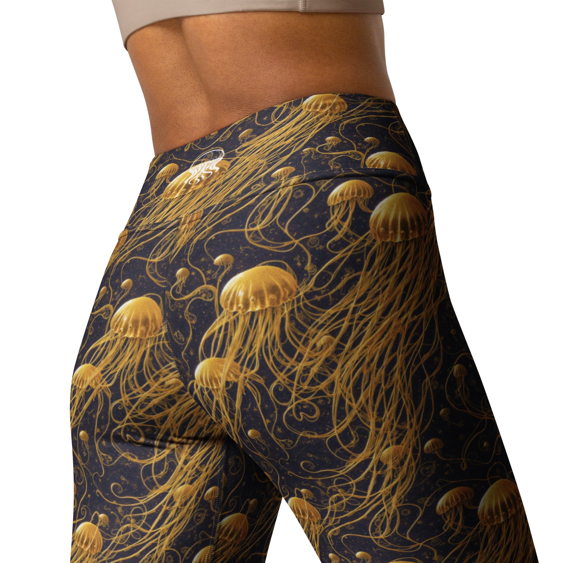 Yoga Leggings - Black and Gold Jellyfishes | Jelly Kvlt