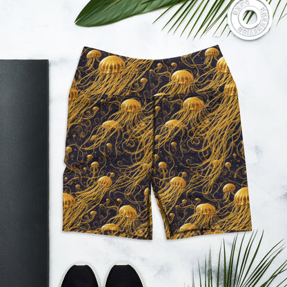 Yoga Shorts - Black And Gold Jellyfishes | Jelly Kvlt