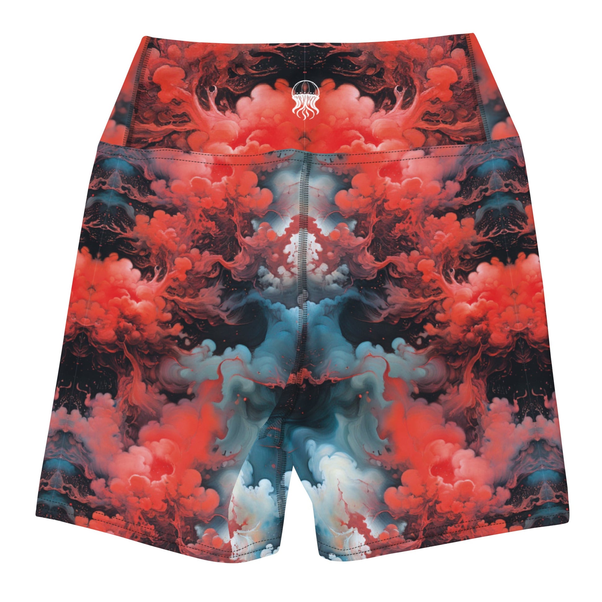 Yoga Shorts - Ethereal Crimson Flow - Dark Jelly Kvlt