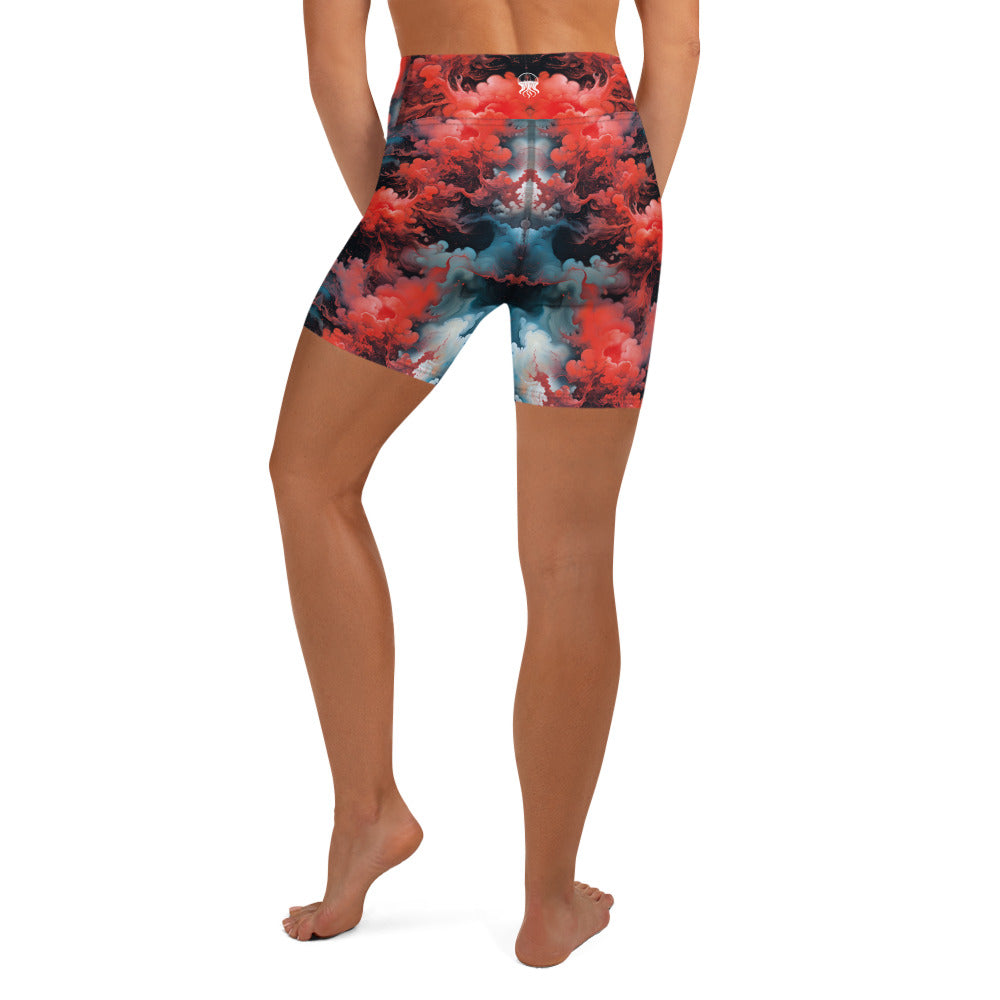 Yoga Shorts - Ethereal Crimson Flow - Dark Jelly Kvlt