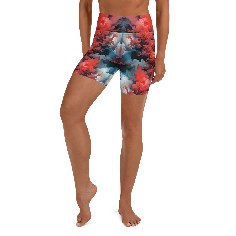 Yoga Shorts - Ethereal Crimson Flow - Dark Jelly Kvlt