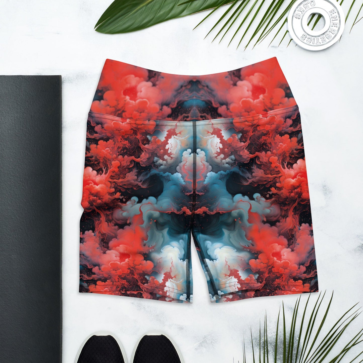 Yoga Shorts - Ethereal Crimson Flow - Dark Jelly Kvlt