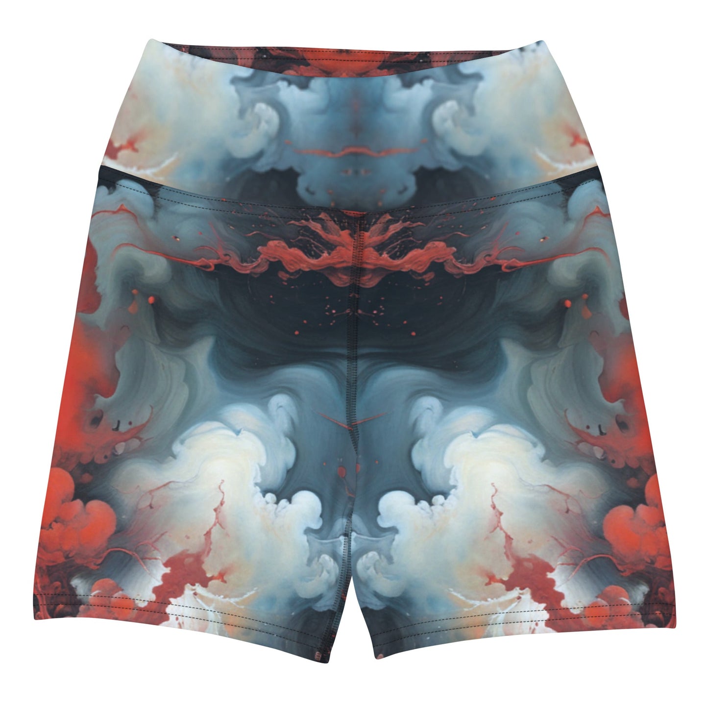 Yoga Shorts - Ethereal Crimson Flow - Dual Harmony Jelly Kvlt