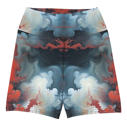 Yoga Shorts - Ethereal Crimson Flow - Dual Harmony Jelly Kvlt