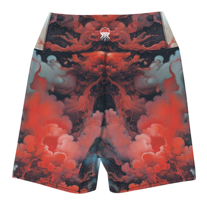 Yoga Shorts - Ethereal Crimson Flow - Dual Harmony Jelly Kvlt