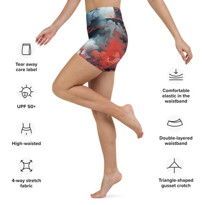 Yoga Shorts - Ethereal Crimson Flow - Dual Harmony Jelly Kvlt