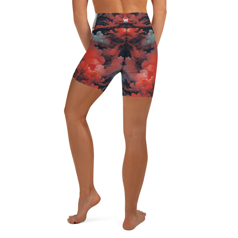 Yoga Shorts - Ethereal Crimson Flow - Dual Harmony Jelly Kvlt