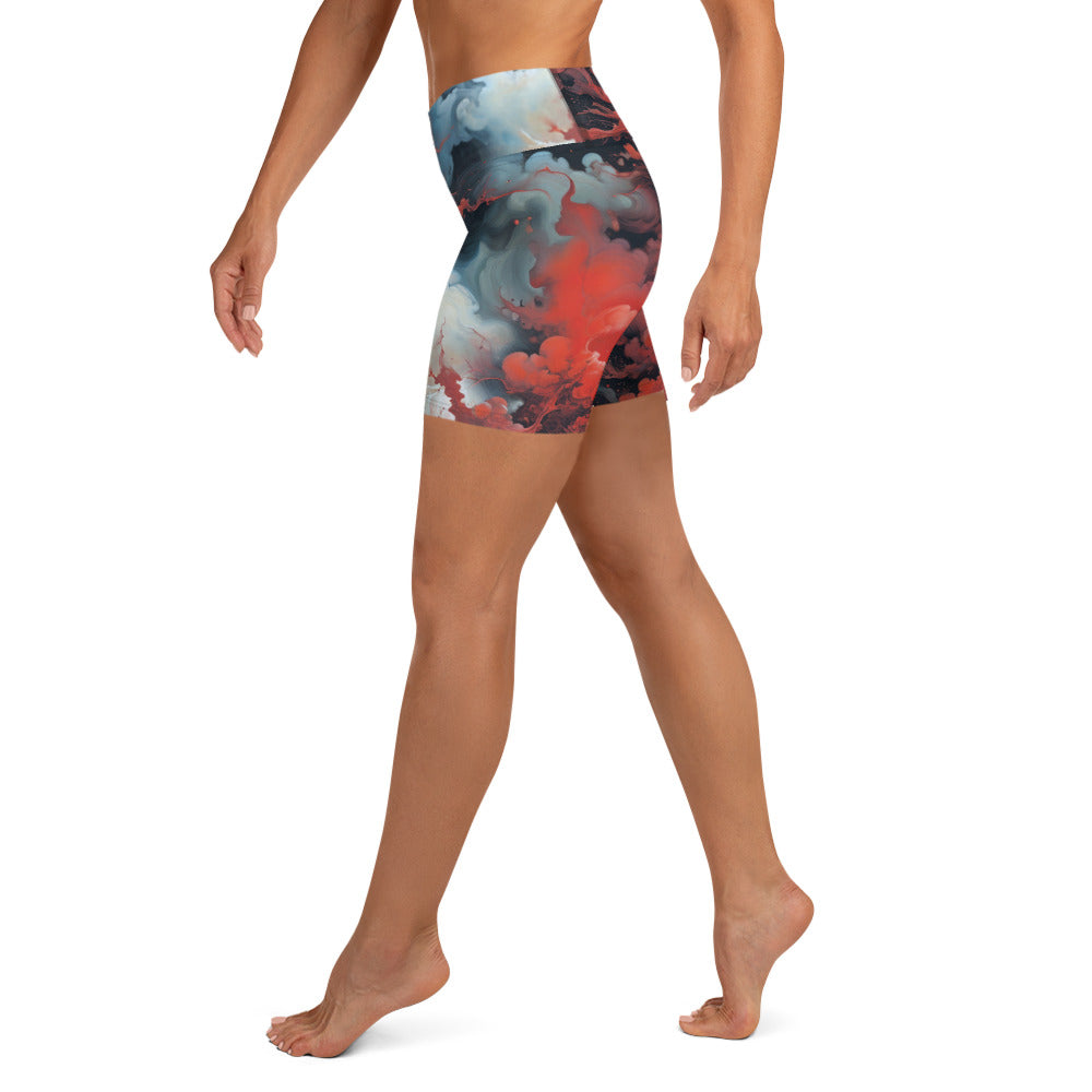 Yoga Shorts - Ethereal Crimson Flow - Dual Harmony Jelly Kvlt