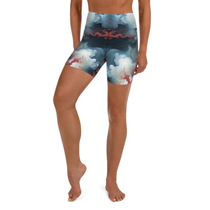 Yoga Shorts - Ethereal Crimson Flow - Dual Harmony Jelly Kvlt