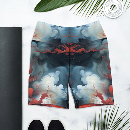 Yoga Shorts - Ethereal Crimson Flow - Dual Harmony Jelly Kvlt