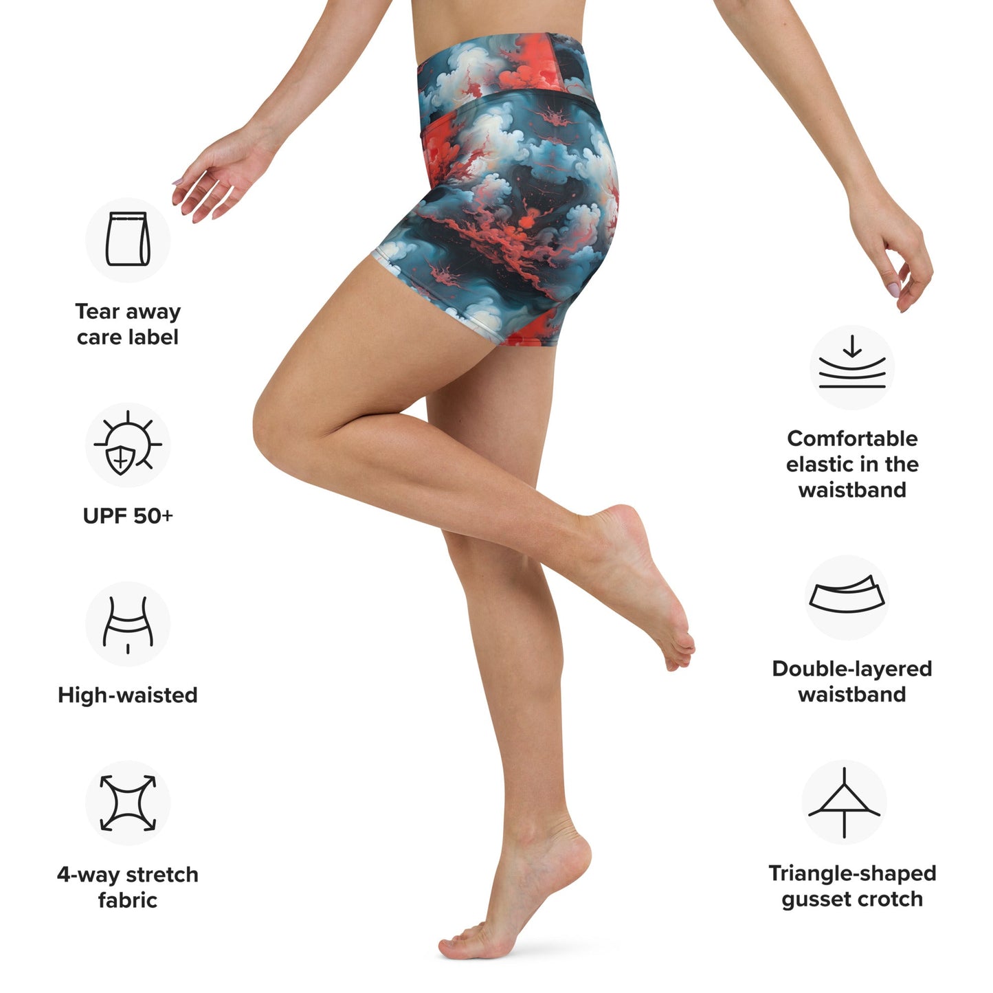 Yoga Shorts - Ethereal Crimson Flow - Light Jelly Kvlt