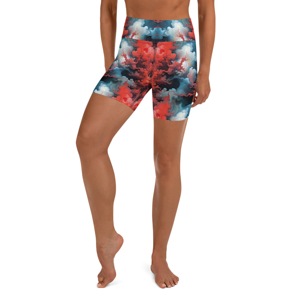 Yoga Shorts - Ethereal Crimson Flow - Light Jelly Kvlt