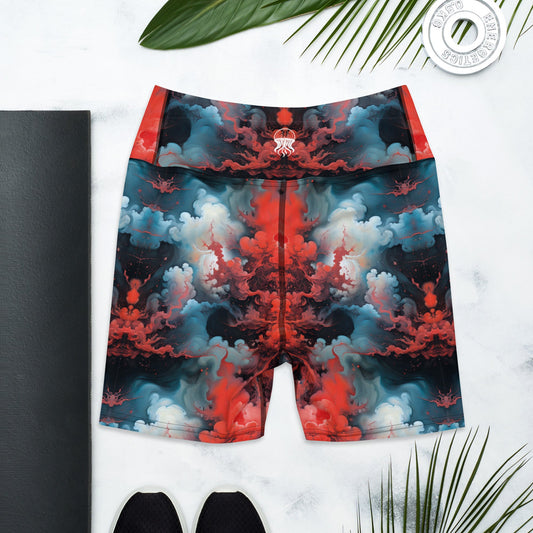 Yoga Shorts - Ethereal Crimson Flow - Light Jelly Kvlt