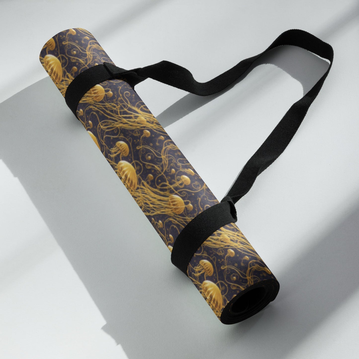 Yoga mat - Black and Gold Jellyfishes - by Jelly Kvlt