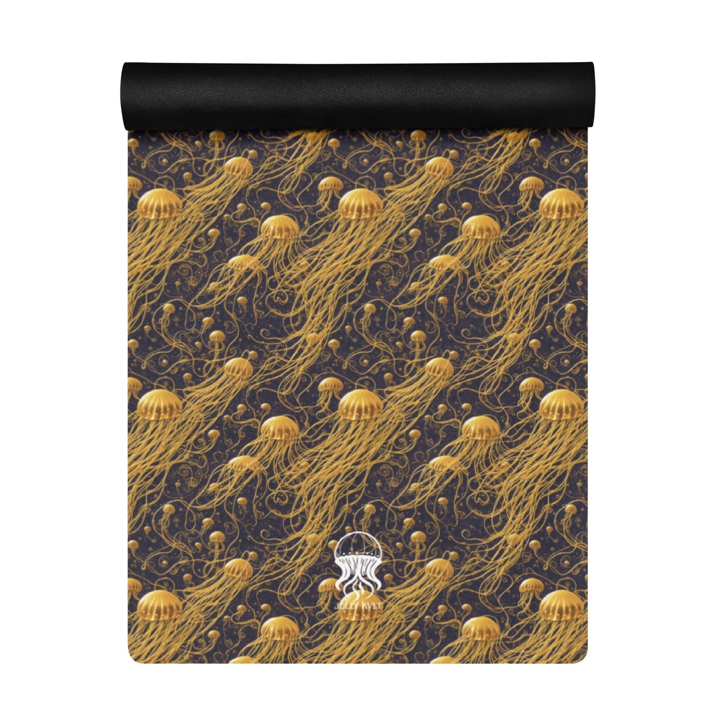 Yoga mat - Black and Gold Jellyfishes - by Jelly Kvlt