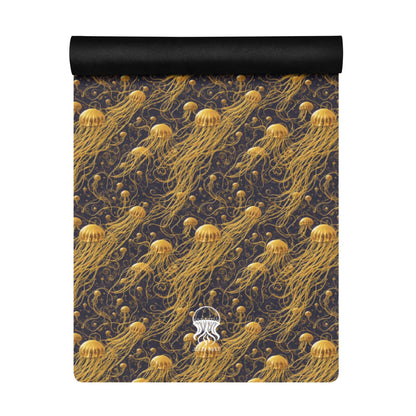 Yoga mat - Black and Gold Jellyfishes - by Jelly Kvlt