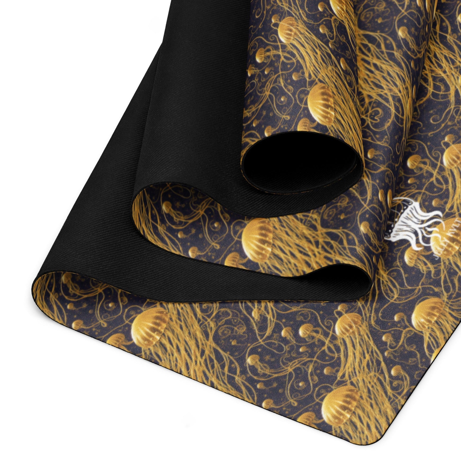 Yoga mat - Black and Gold Jellyfishes - by Jelly Kvlt