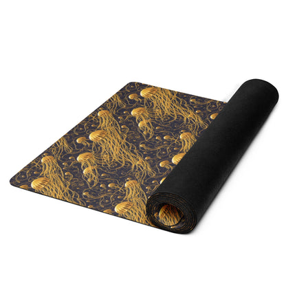 Yoga mat - Black and Gold Jellyfishes - by Jelly Kvlt