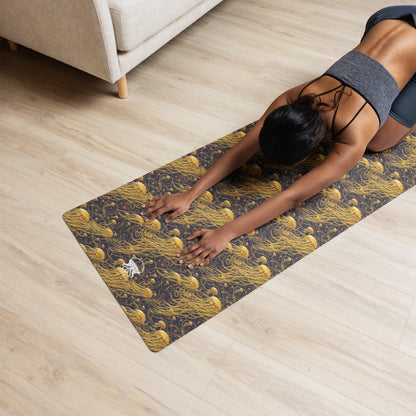 Yoga mat - Black and Gold Jellyfishes - by Jelly Kvlt