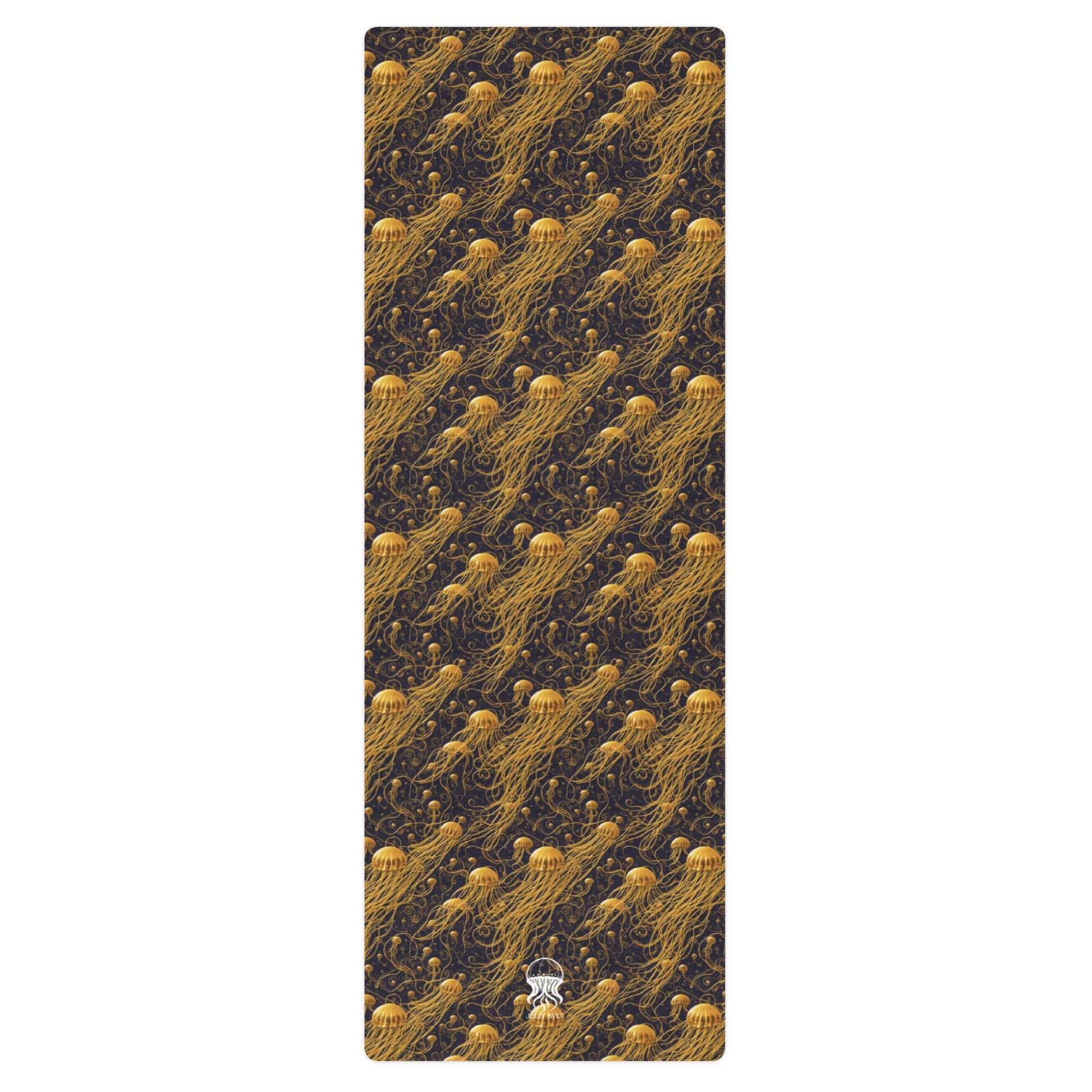 Yoga mat - Black and Gold Jellyfishes - by Jelly Kvlt