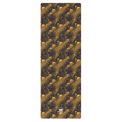 Yoga mat - Black and Gold Jellyfishes - by Jelly Kvlt