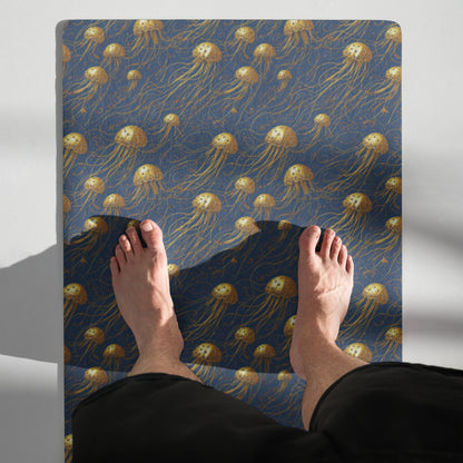 Yoga mat - Blue and Gold Jellyfishes - by Jelly Kvlt