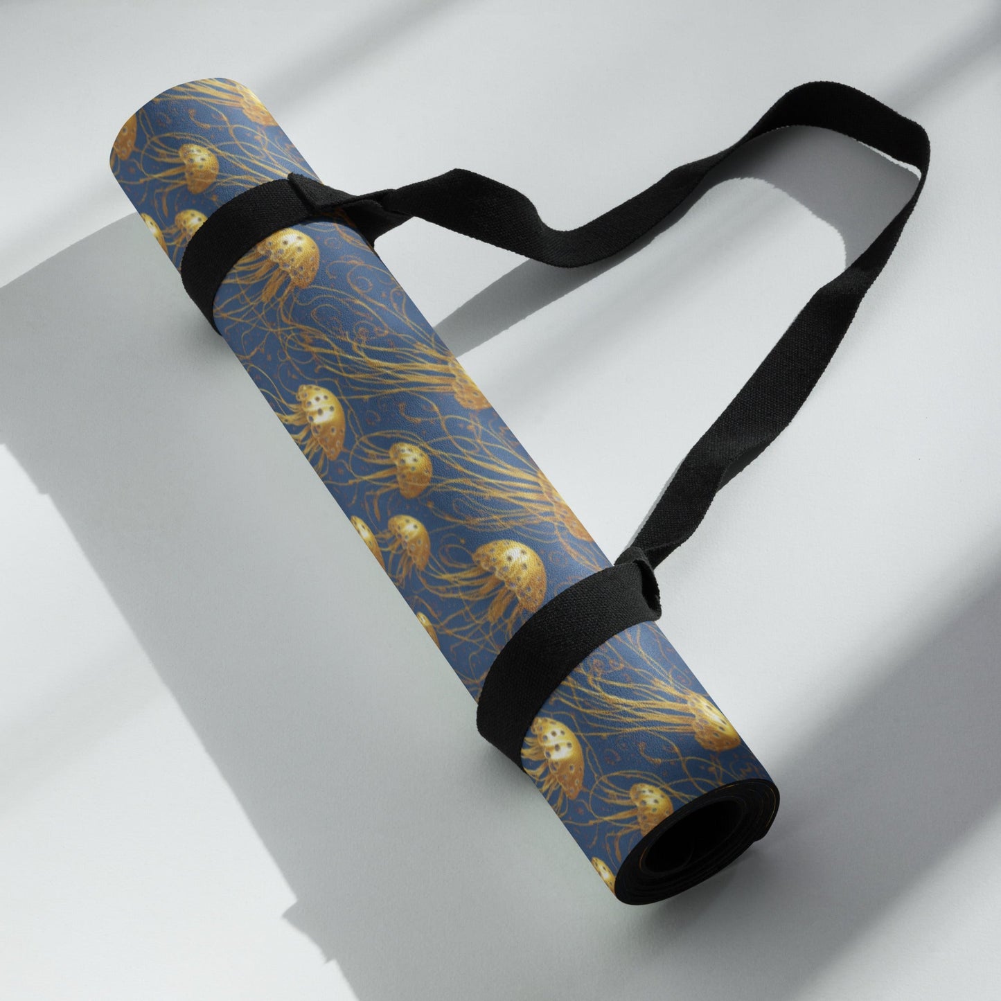 Yoga mat - Blue and Gold Jellyfishes - by Jelly Kvlt