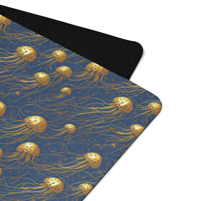 Yoga mat - Blue and Gold Jellyfishes - by Jelly Kvlt