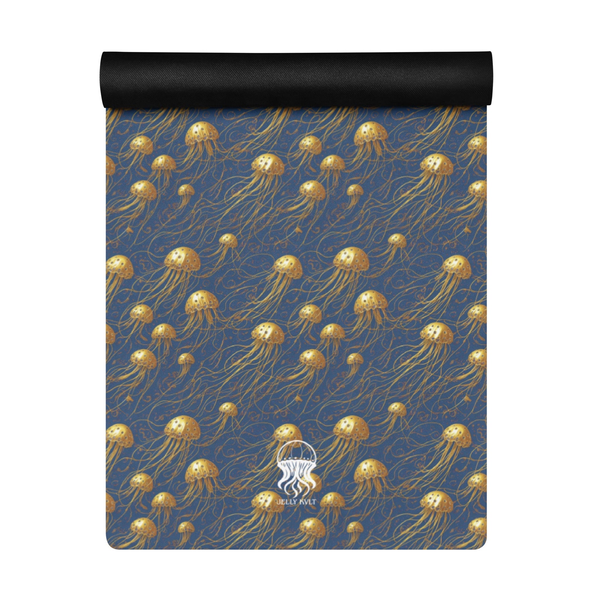 Yoga mat - Blue and Gold Jellyfishes - by Jelly Kvlt