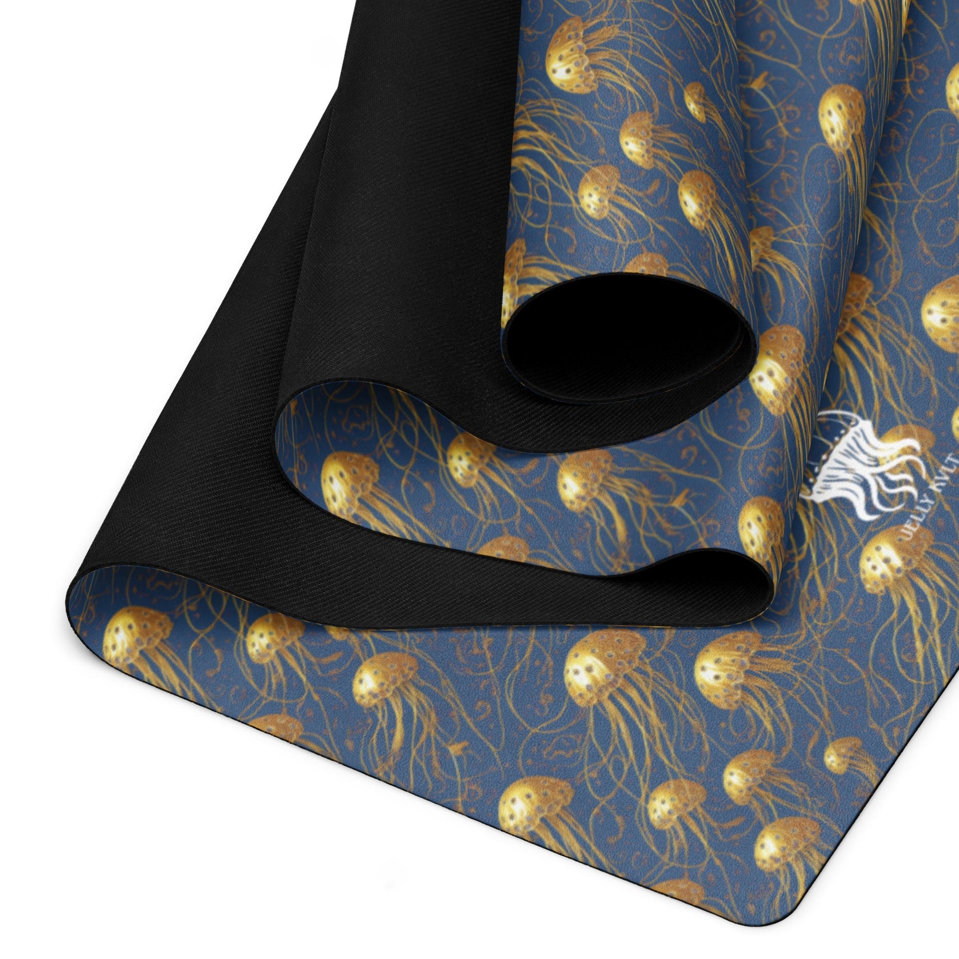 Yoga mat - Blue and Gold Jellyfishes - by Jelly Kvlt