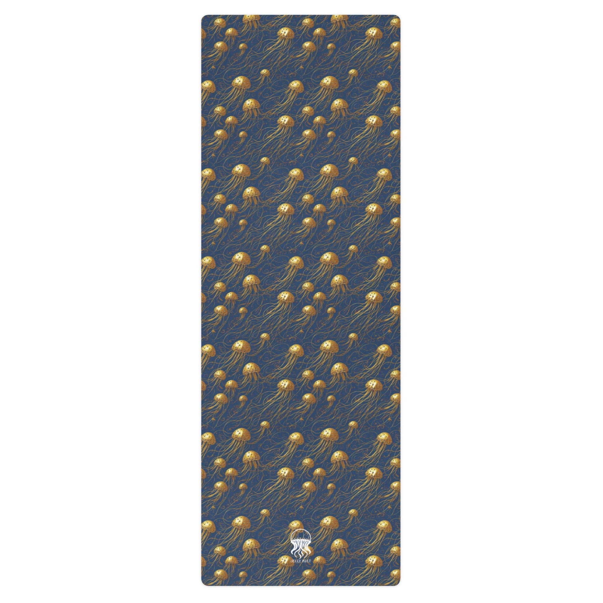 Yoga mat - Blue and Gold Jellyfishes - by Jelly Kvlt