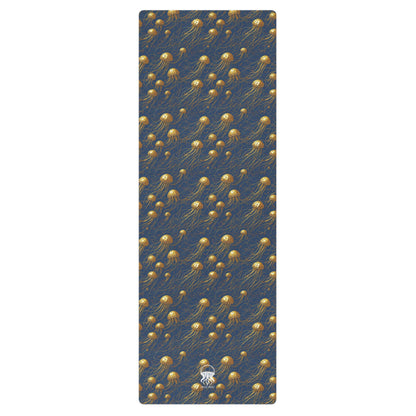 Yoga mat - Blue and Gold Jellyfishes - by Jelly Kvlt