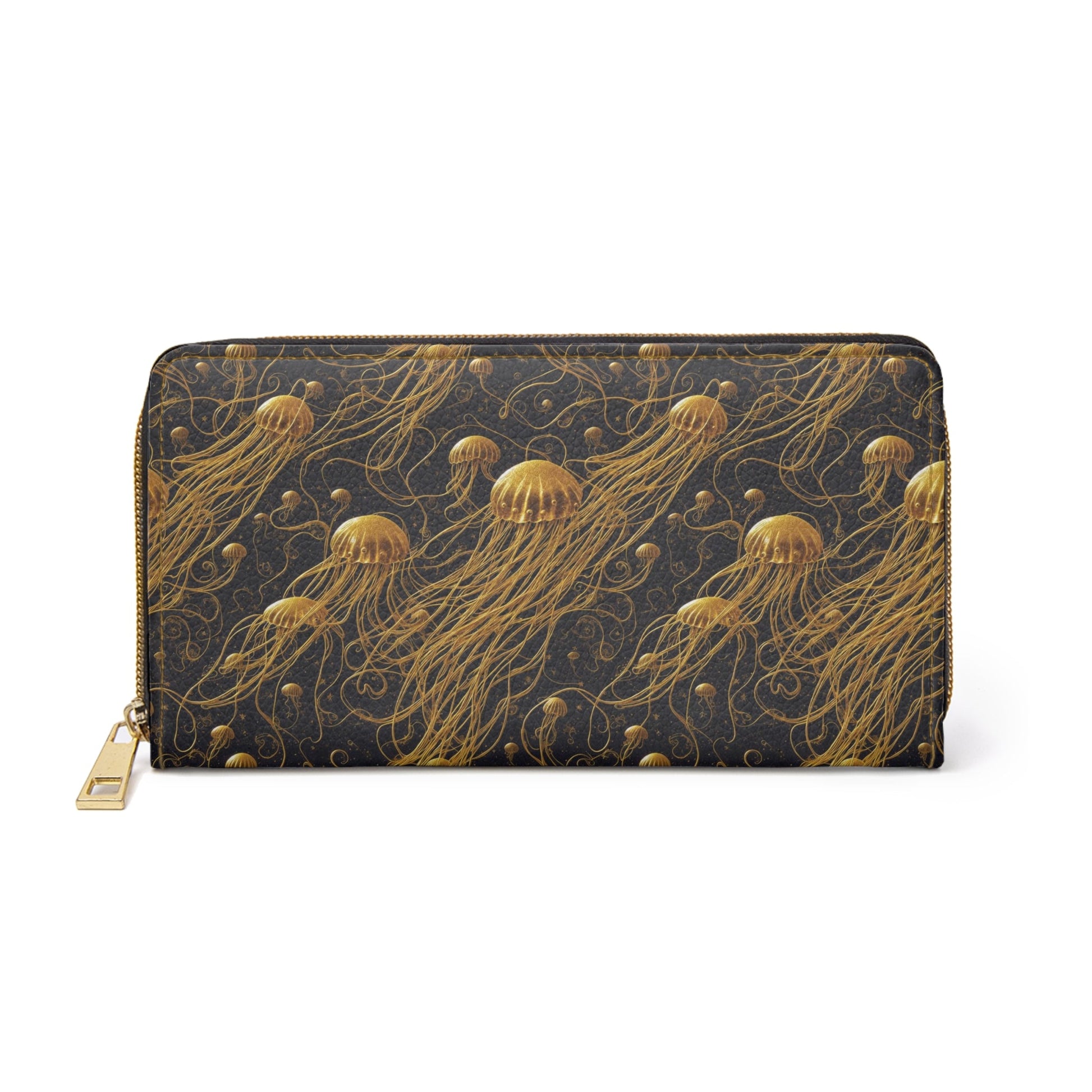 Zipper Wallet - Black and Gold Jellyfishes - by Jelly Kvlt