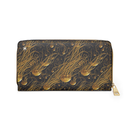 Zipper Wallet - Black and Gold Jellyfishes - by Jelly Kvlt