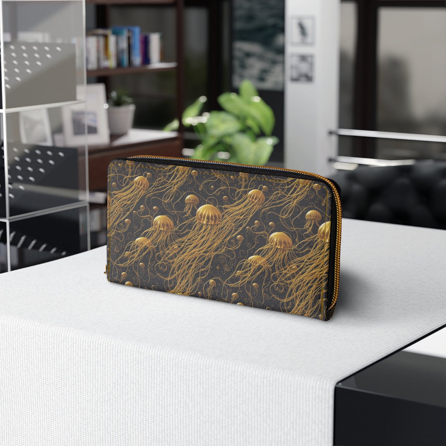 Zipper Wallet - Black and Gold Jellyfishes - by Jelly Kvlt