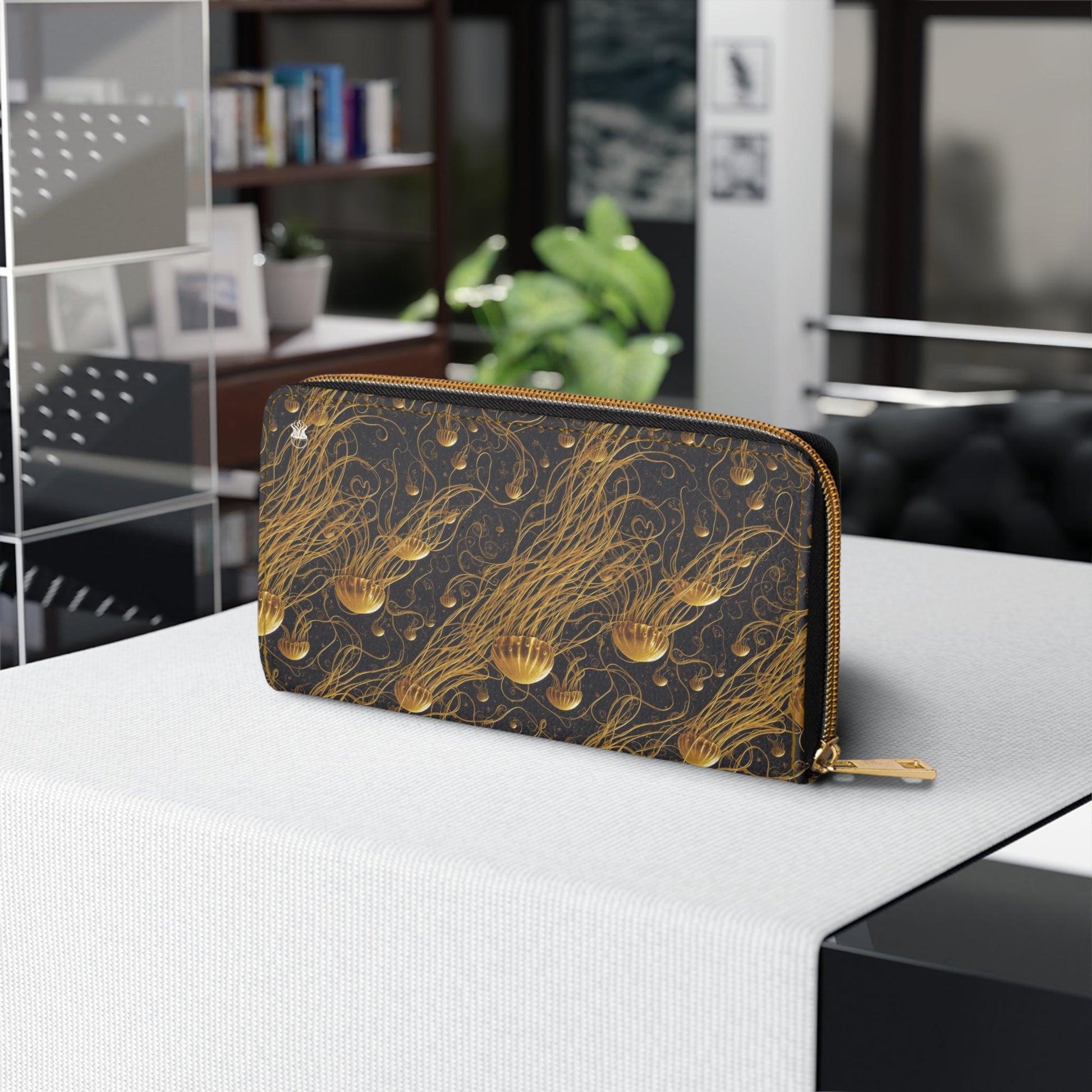 Zipper Wallet - Black and Gold Jellyfishes - by Jelly Kvlt