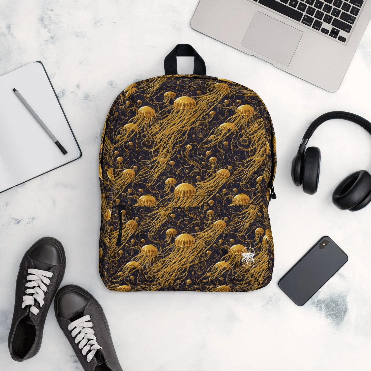 Backpack - Black and Gold Jellyfishes - by Jelly Kvlt