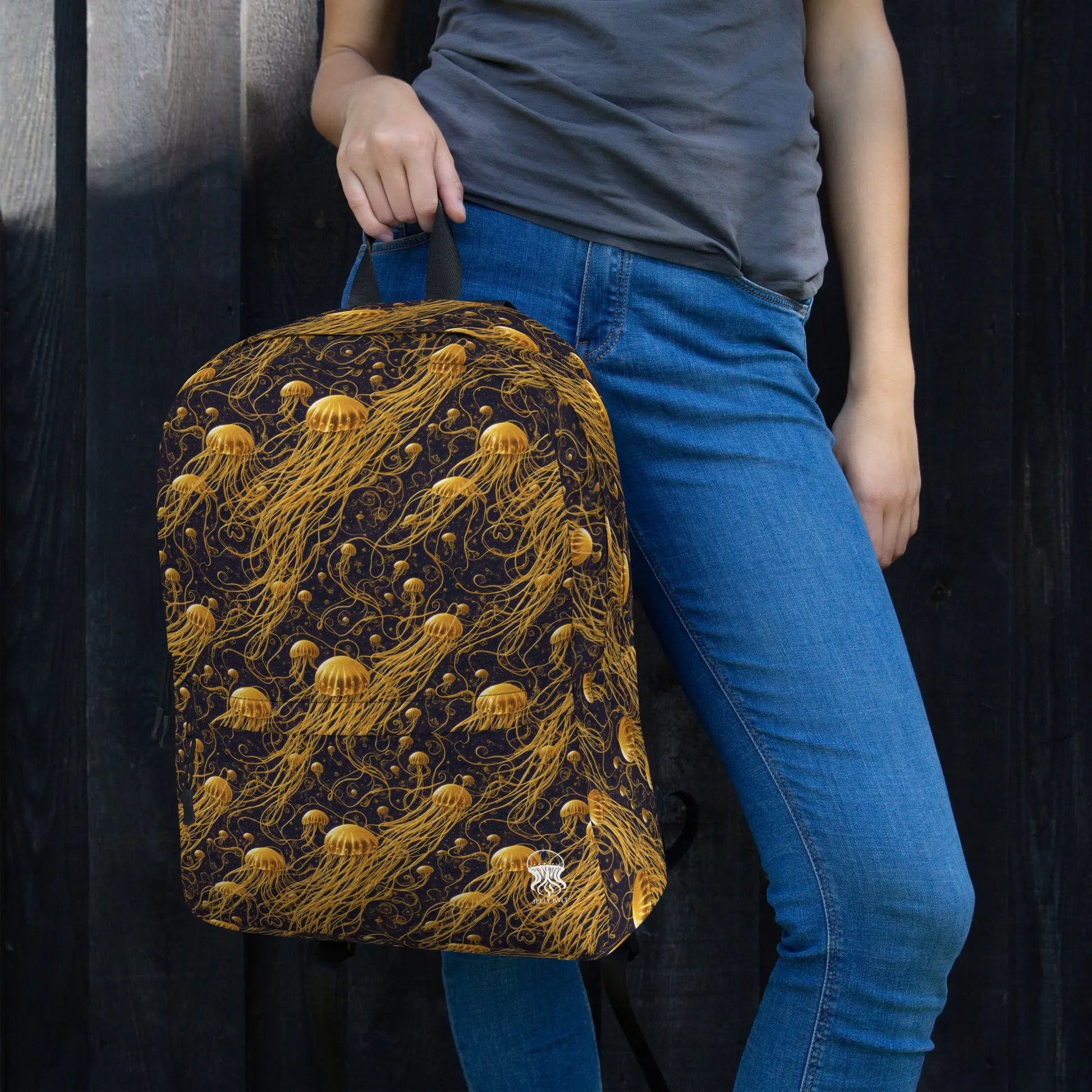 Backpack - Black and Gold Jellyfishes - by Jelly Kvlt