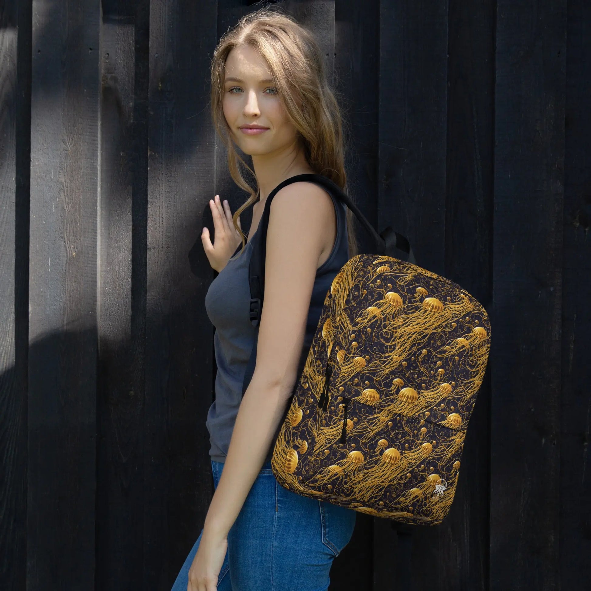 Backpack - Black and Gold Jellyfishes - by Jelly Kvlt