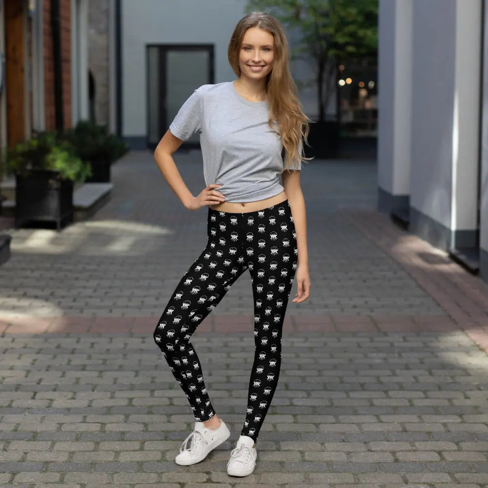 Women's Mid-Rise Leggings - Jellyfish Invaders: Comfort & Retro Style