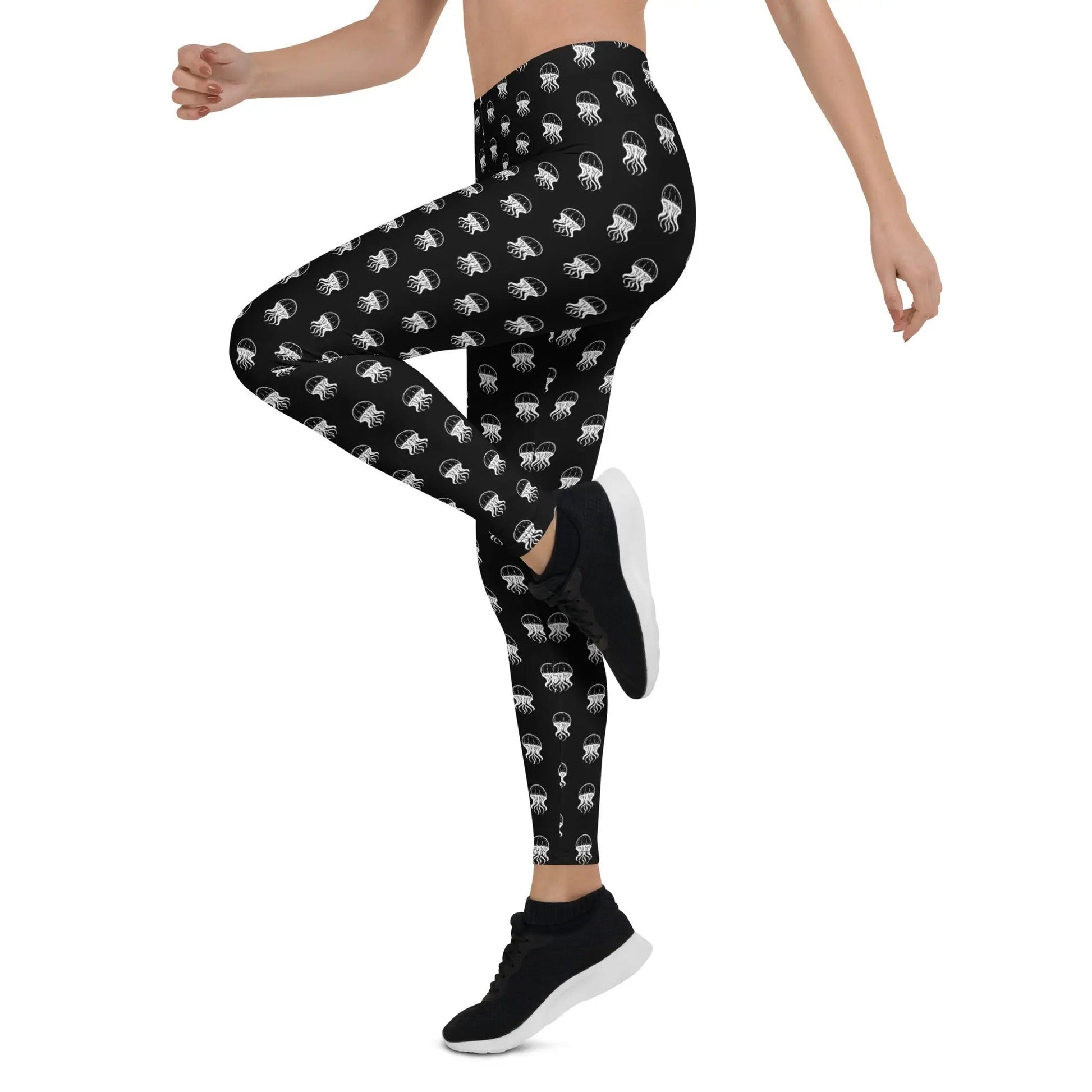 Women's Mid-Rise Leggings - Jellyfish Invaders: Comfort & Retro Style