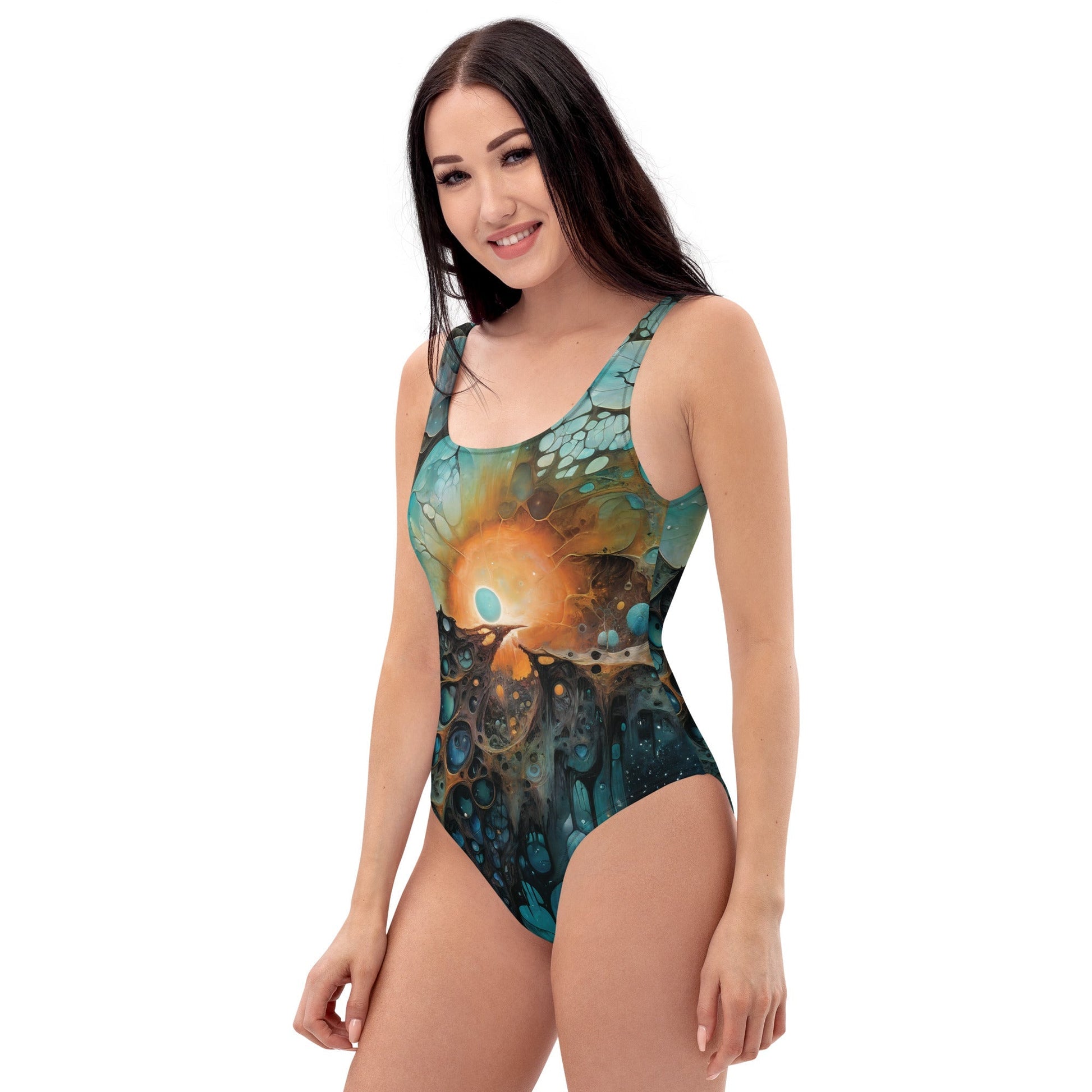 One-Piece Swimsuit - Chthonic Echoes - by Jelly Kvlt