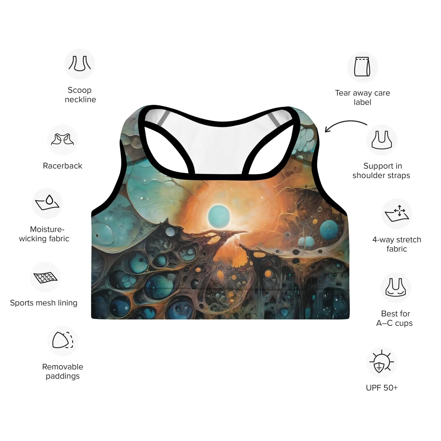 Padded Sports Bra - Chthonic Echoes - by Jelly Kvlt