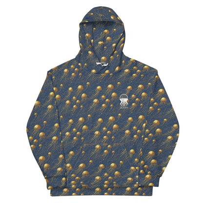 Unisex Comfort Hoodie - Blue and Gold Jellyfishes - by Jelly Kvlt