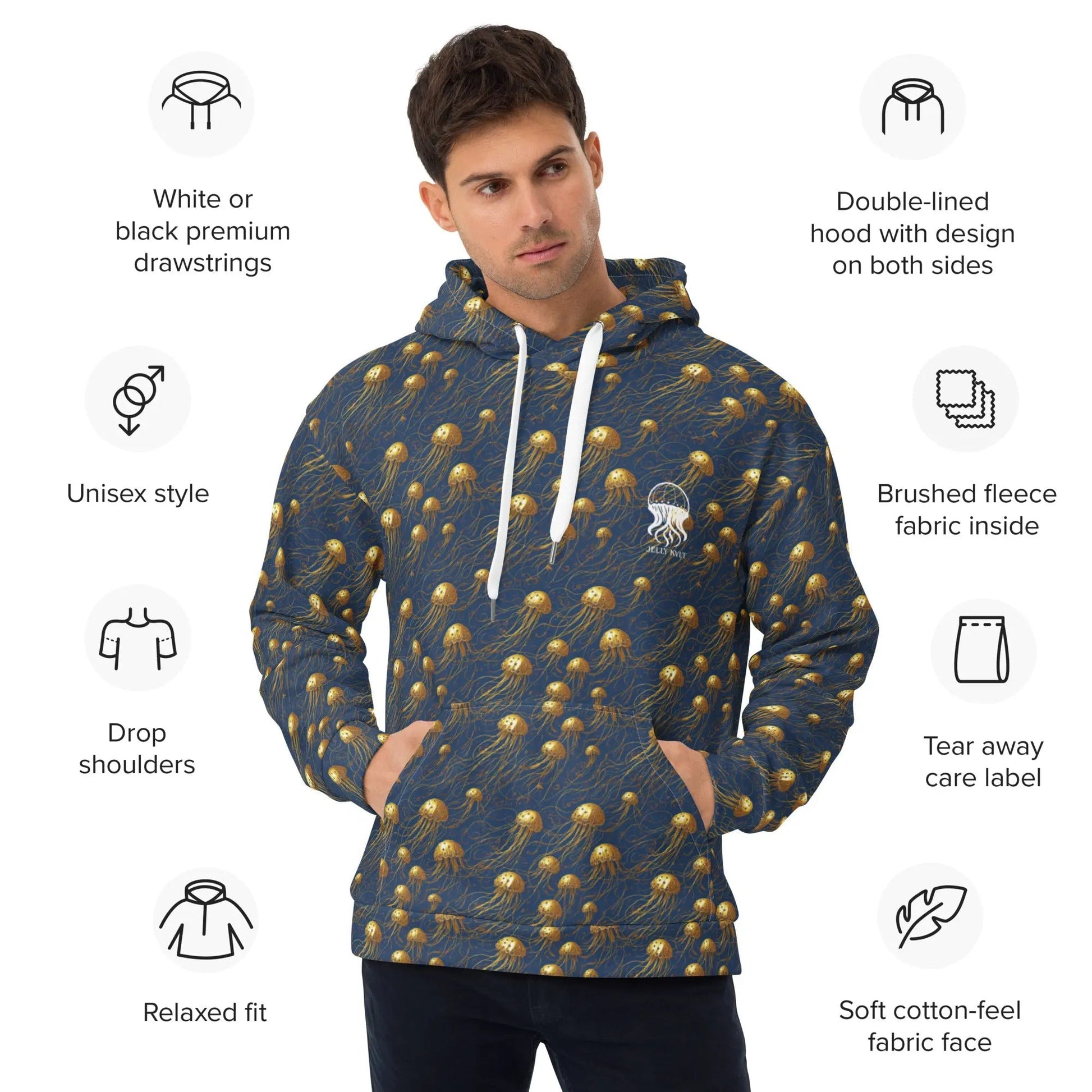 Unisex Comfort Hoodie - Blue and Gold Jellyfishes - by Jelly Kvlt