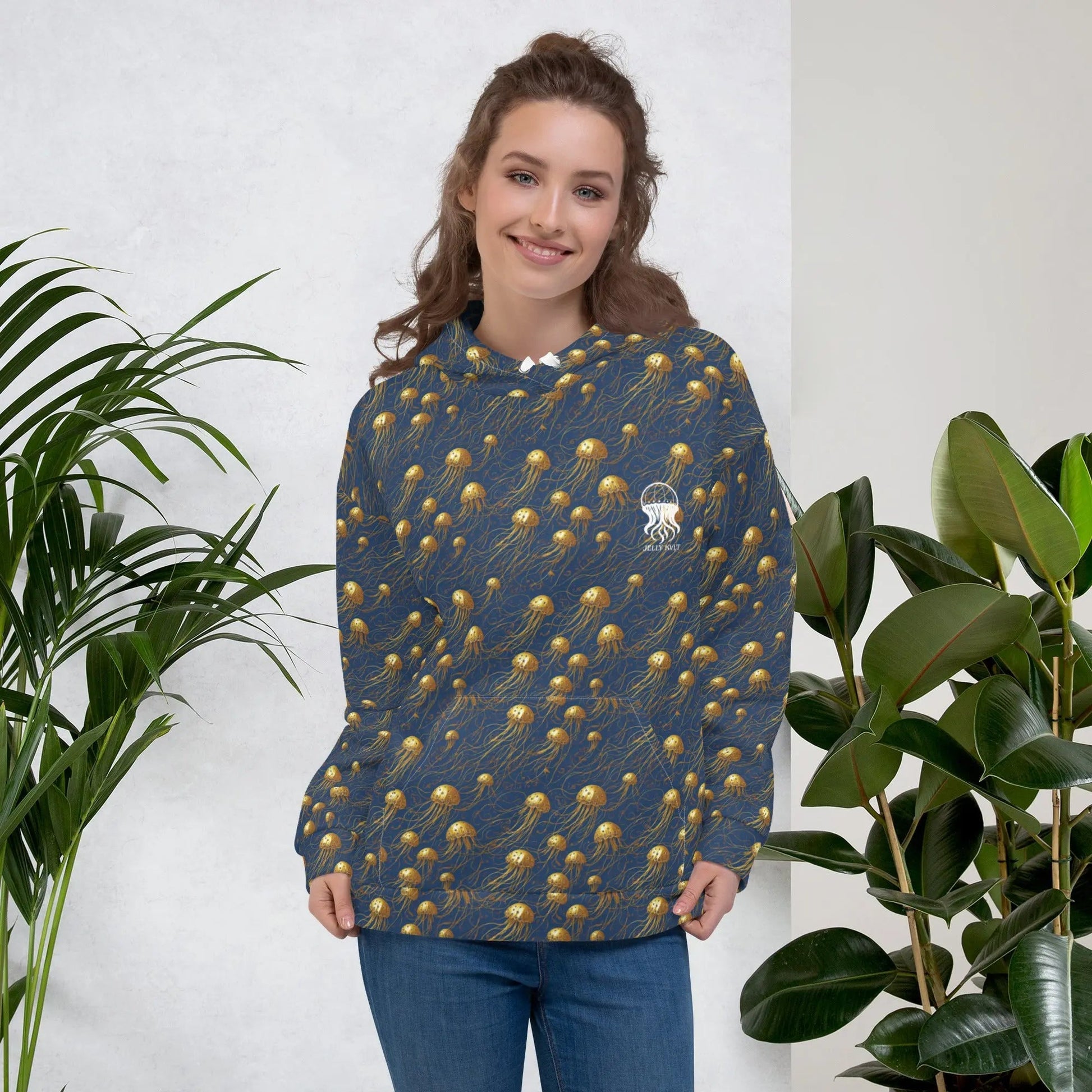 Unisex Comfort Hoodie - Blue and Gold Jellyfishes - by Jelly Kvlt