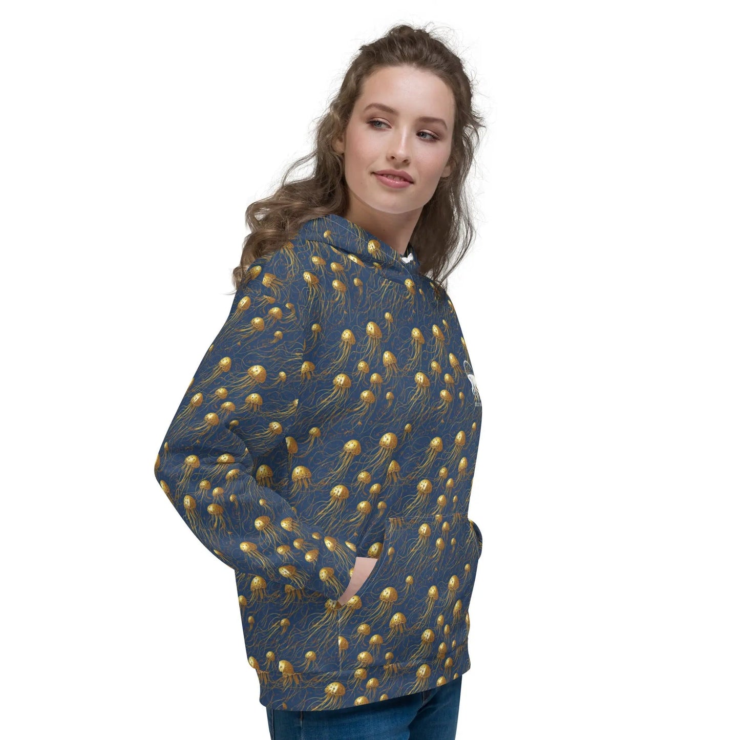 Unisex Comfort Hoodie - Blue and Gold Jellyfishes - by Jelly Kvlt