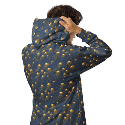 Unisex Comfort Zip Hoodie - Blue and Gold Jellyfishes - by Jelly Kvlt