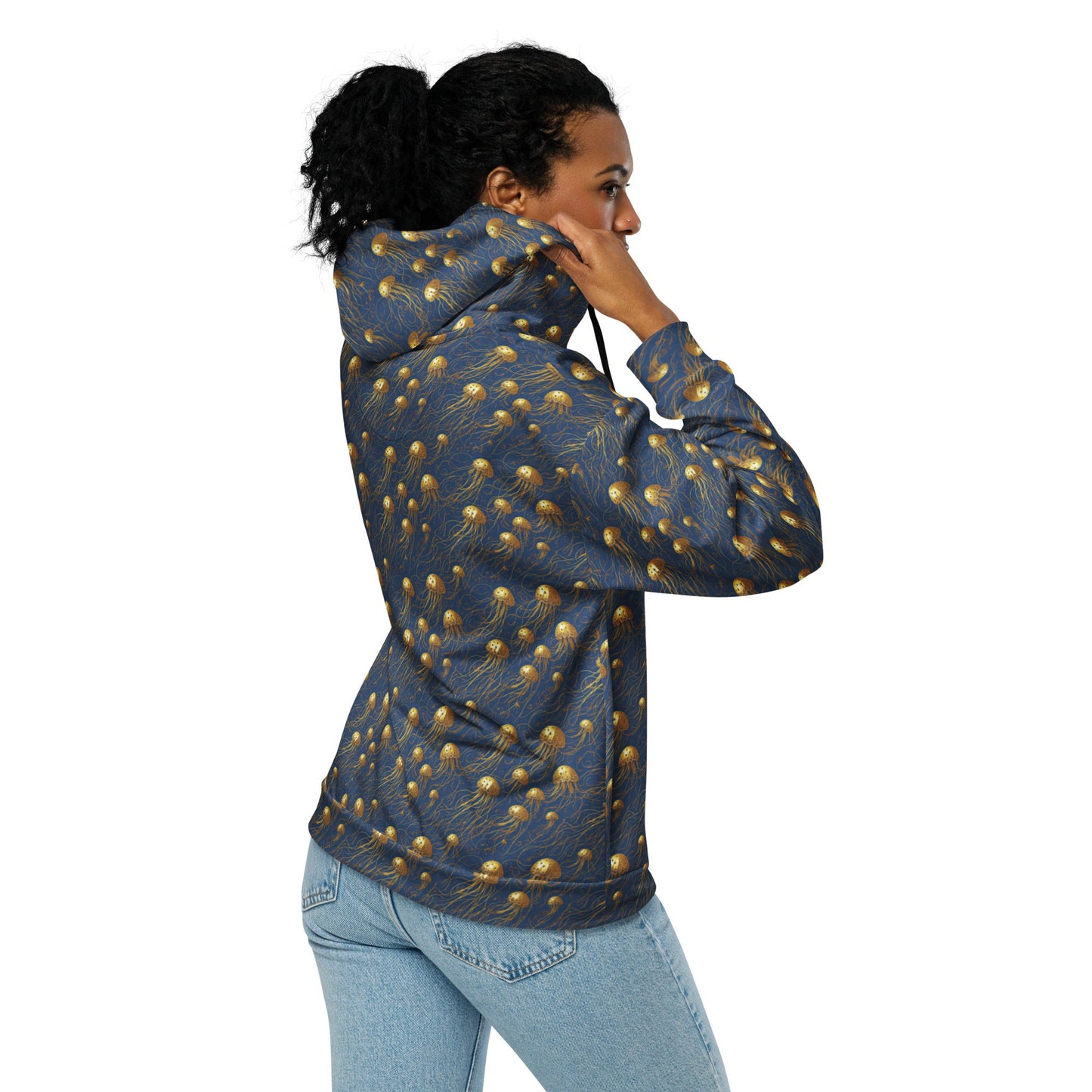 Unisex Comfort Zip Hoodie - Blue and Gold Jellyfishes - by Jelly Kvlt